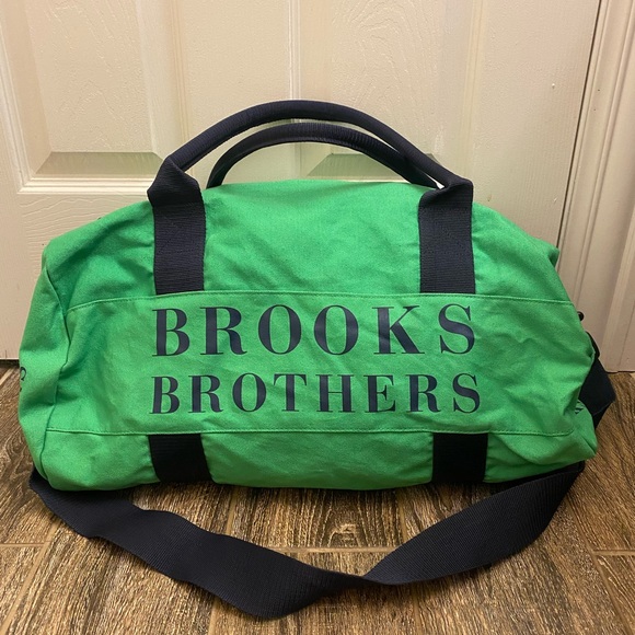 Brooks Brothers Duffle Bag Green Canvas Gym Travel Weekender Shoulder Strap - Picture 1 of 9